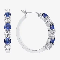 Gemstone & Lab-Created White Sapphire Sterling Silver Hoop Earrings