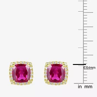 Lab Created Red Ruby 14K Gold Over Silver 6.5mm Cushion Stud Earrings