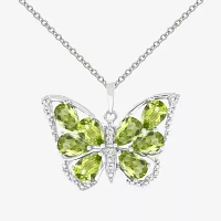 Peridot & Lab-Created White Sapphire Sterling Silver Butterfly Pendant Necklace