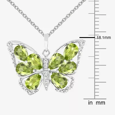 Peridot & Lab-Created White Sapphire Sterling Silver Butterfly Pendant Necklace