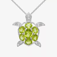 Genuine Peridot & White Topaz Turtle Pendant Necklace