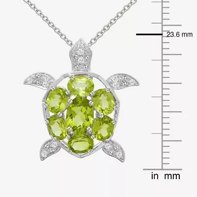 Genuine Peridot & White Topaz Turtle Pendant Necklace