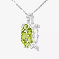 Genuine Peridot & White Topaz Turtle Pendant Necklace