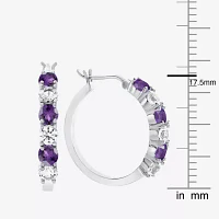 Gemstone & Lab-Created White Sapphire Sterling Silver Hoop Earrings