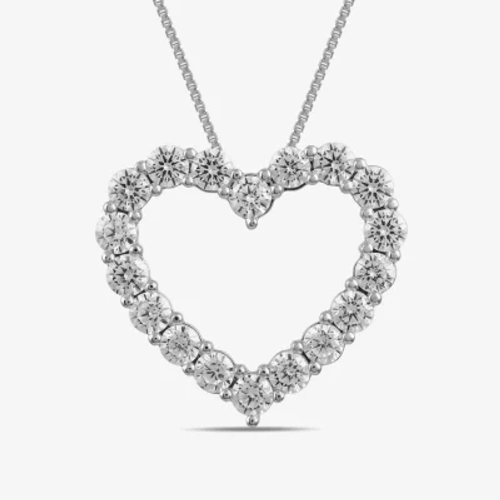 Womens 2 CT. Lab Grown White Diamond 10K Gold Heart Pendant Necklace