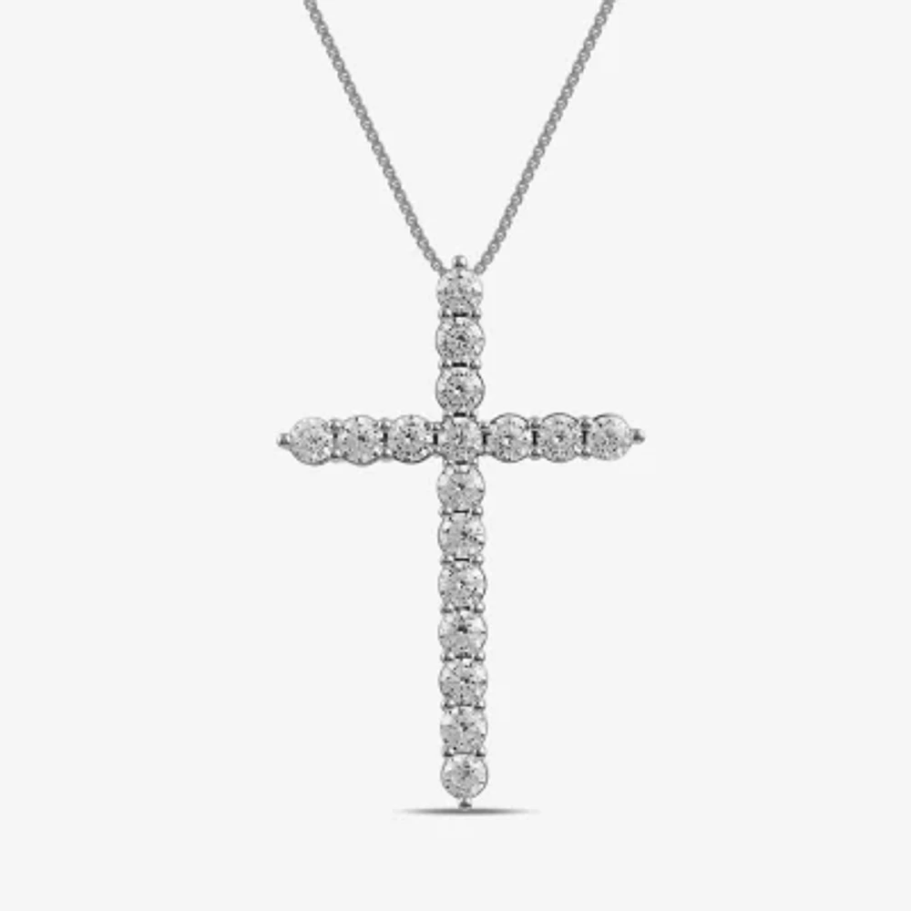 Womens 2 CT. Lab Grown White Diamond 10K or Yellow Gold Cross Pendant Necklace