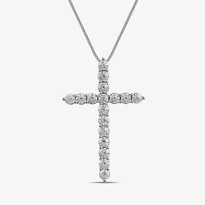 Womens 2 CT. Lab Grown White Diamond 10K Gold Cross Pendant Necklace