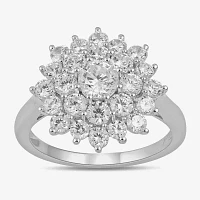 (G / I1) Womens 2 CT. Lab Grown White Diamond 10K Gold Flower Cluster Cocktail Ring