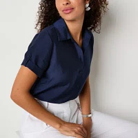 Worthington Womens Short Sleeve Regular Fit Button-Down Shirt