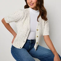 a.n.a Womens Elbow Sleeve Button Open Front Cardigan