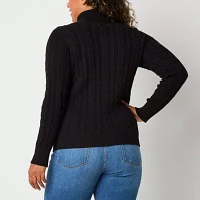 St. John's Bay Womens Turtleneck Long Sleeve Cable Knit Pullover Sweater