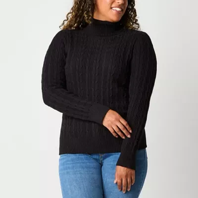 St. John's Bay Womens Turtleneck Long Sleeve Cable Knit Pullover Sweater