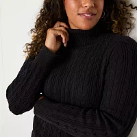 St. John's Bay Womens Turtleneck Long Sleeve Cable Knit Pullover Sweater