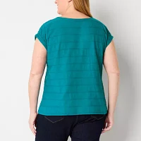 Liz Claiborne Plus Womens Crew Neck Short Sleeve Blouse