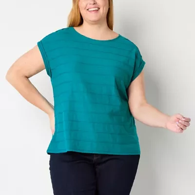 Liz Claiborne Plus Womens Crew Neck Short Sleeve Blouse