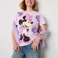 Juniors Minnie Butterflies Boyfriend Tee Womens Crew Neck Short Sleeve Mickey and Friends Graphic T-Shirt