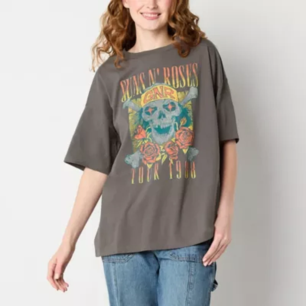 Juniors Guns N Roses Oversized Tee Womens Crew Neck Short Sleeve Graphic T-Shirt