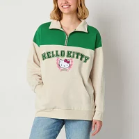 Juniors Womens Mock Neck Long Sleeve Hello Kitty Quarter-Zip Pullover