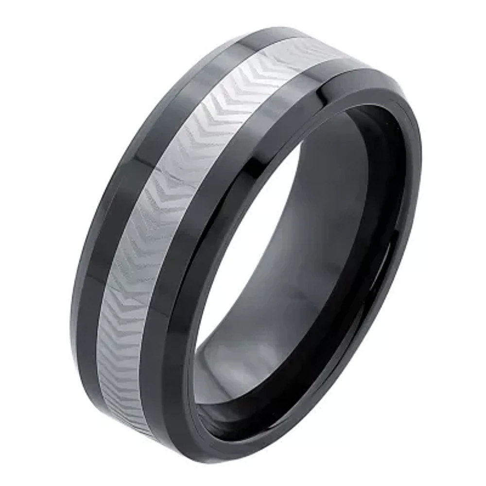 Mens 8mm Tungsten Carbide & Ceramic Wedding Band