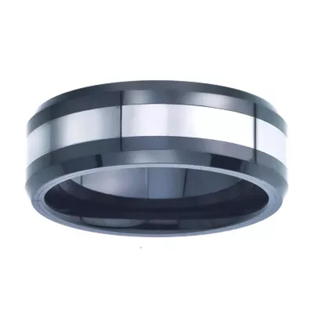 Mens 8mm Tungsten Carbide & Ceramic Wedding Band