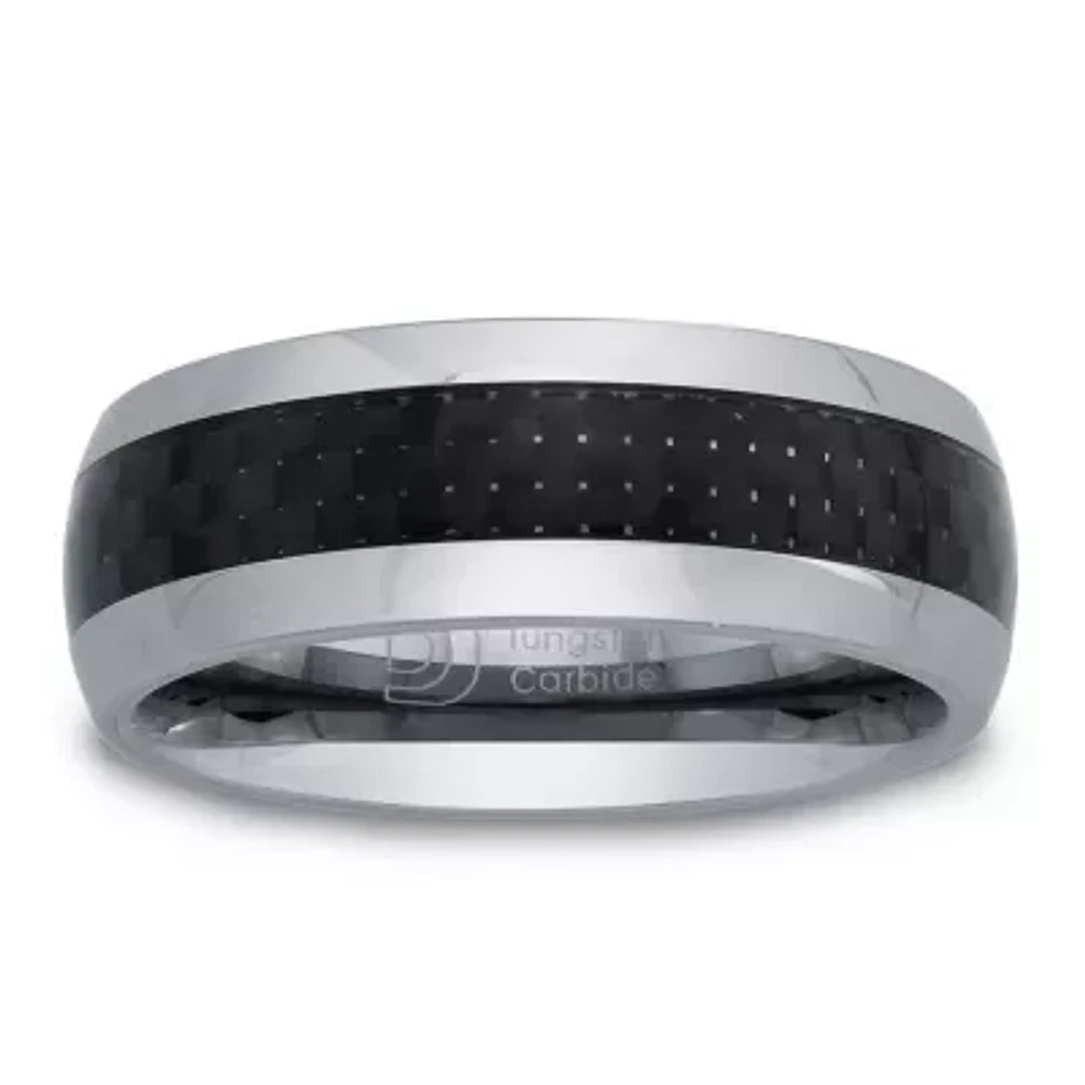 Mens 8mm Tungsten Carbide & Carbon Fiber Wedding Band