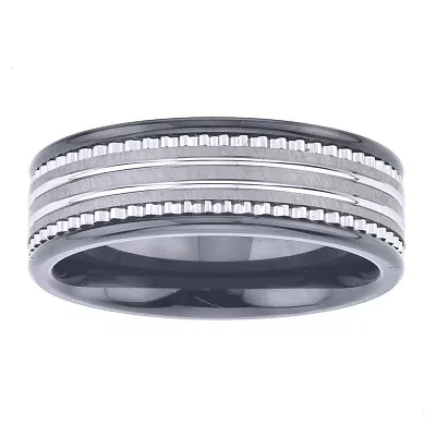Mens 8mm Tungsten Carbide & Black Ceramic Wedding Band