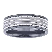 Mens 8mm Tungsten Carbide & Black Ceramic Wedding Band