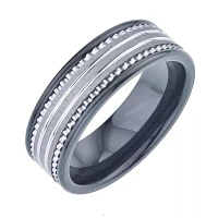 Mens 8mm Tungsten Carbide & Black Ceramic Wedding Band