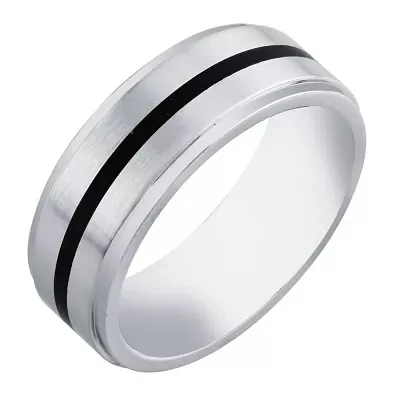 Mens 8mm Cobalt & with Black Enamel Stripe Wedding Band