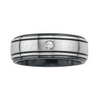 Mens Diamond-Accent Stainless Steel & Ceramic Wedding Band