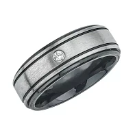 Mens Diamond-Accent Stainless Steel & Ceramic Wedding Band