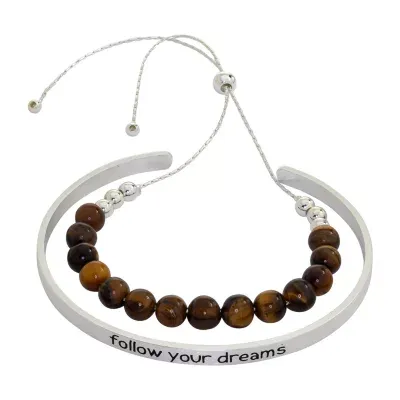 Sparkle Allure You & Me 2-pc. Tiger's Eye Pure Silver Over Brass Bar Bracelet Set