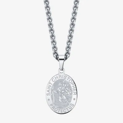 J.P. Army Men's Jewelry Saint Christopher Stainless Steel 24 Inch Cable Pendant Necklace