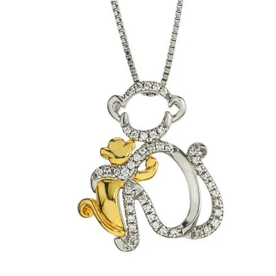 "Mother And Daughter" Monkey Womens 1/8 CT. T.W. Mined White Diamond 10K Gold Sterling Silver Pendant Necklace