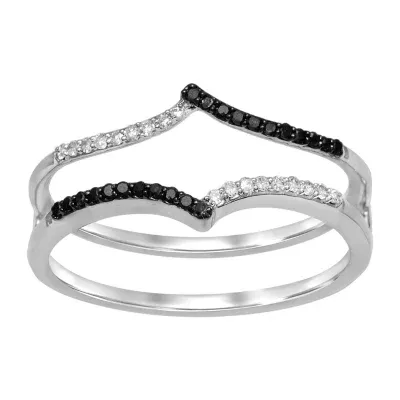 Midnight Black Womens 1/7 CT. T.W. Natural Diamond 14K White Gold Wedding Ring Guard