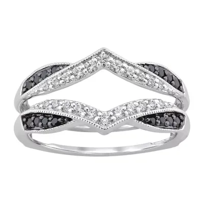 Midnight Black Womens 1/3 CT. T.W. Natural Diamond 14K White Gold Ring Guard