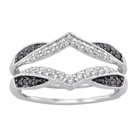 Midnight Black Womens 1/3 CT. T.W. Natural Diamond 14K White Gold Ring Guard