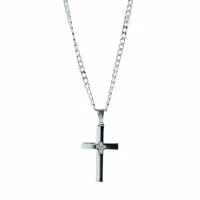 1/10 CT. T.W. Natural White Diamond Stainless Steel Cross 2-pc. Jewelry Set