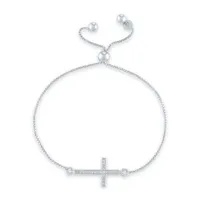 Sideways 1/10 CT. T.W. Natural White Diamond Sterling Silver Cross Bolo Bracelet