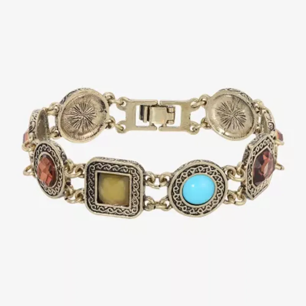 1928 Gold-Tone Stone Link Bracelet