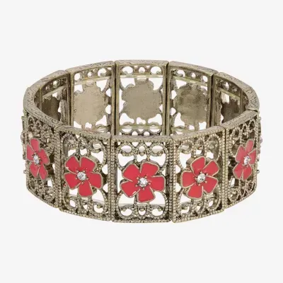 1928 Gold-Tone Crystal Flower Stretch Bracelet