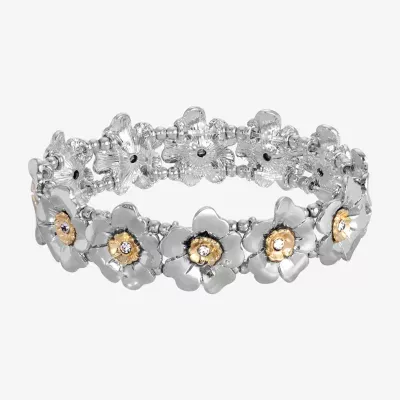 1928 Two-Tone Crystal Flower Stretch Bracelet