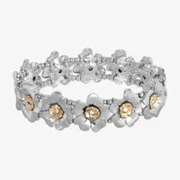 1928 Two-Tone Crystal Flower Stretch Bracelet