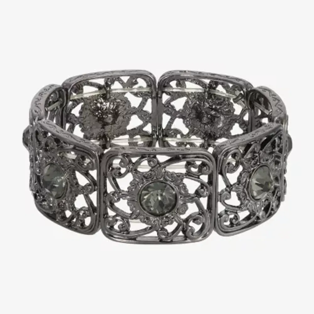 1928 Black-Tone Crystal Stretch Bracelet