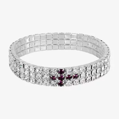 1928 Silver-Tone Crystal Cross Stretch Bracelet