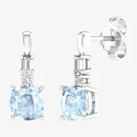 1/ CT. T.W. Genuine Blue Aquamarine 10K White Gold Drop Earrings