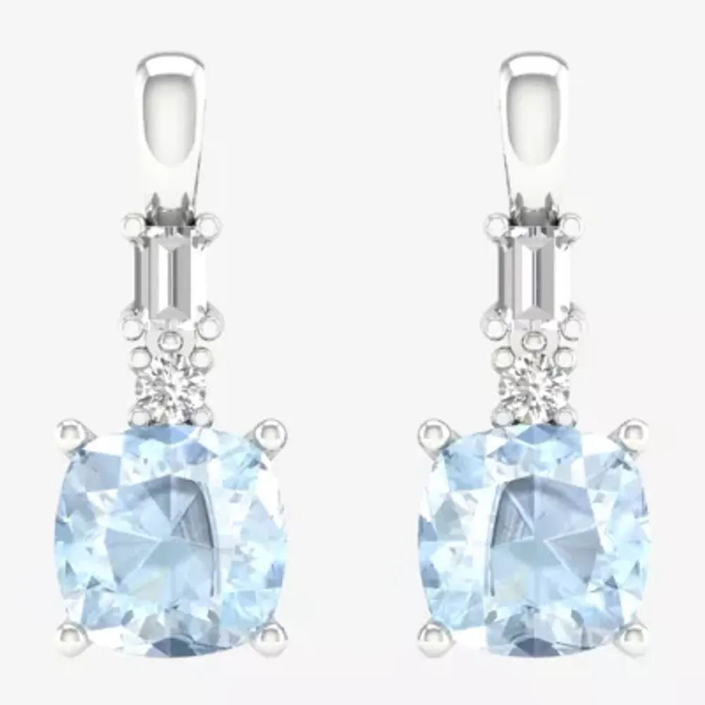 1/ CT. T.W. Genuine Blue Aquamarine 10K White Gold Drop Earrings