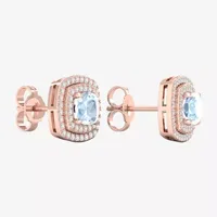 Genuine Blue Aquamarine & 1/4 CT. T.W. Mined White Diamond10K Rose Gold 10.5mm Cushion Stud Earrings