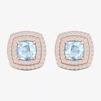 Genuine Blue Aquamarine & 1/4 CT. T.W. Mined White Diamond10K Rose Gold 10.5mm Cushion Stud Earrings