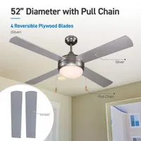 Commercial Cool 52” Modern Ceiling Fan With Lights Cools Up To 350 Sq Ft Featuring 3 Air Flow Speeds With Dual Chain